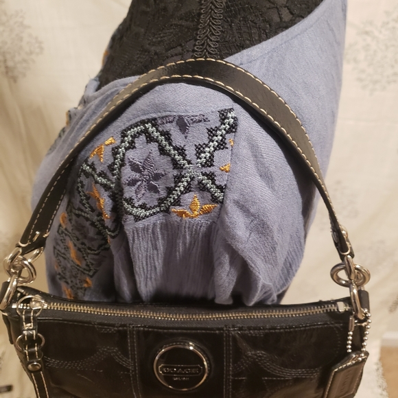 COACH SIGNATURE STRIPE PATENT LEATHER DEMI SWING Shoulder BAG Purse - Picture 6 of 8